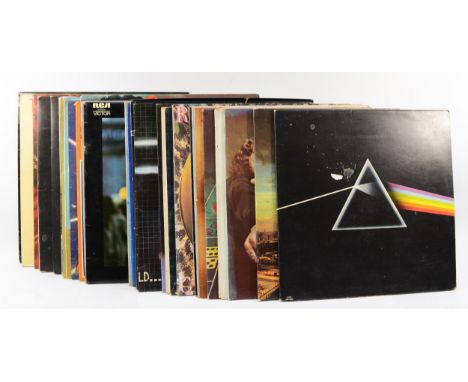 A collection of albums to include:-1.Pink Floyd – Dark side of the moon, 1973, SHVL 804, Lacquer cut HTM, with 2 posters no s