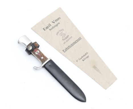 A rare Olympic Hitler Youth Dagger and Paper Envelope, the 11.75cm blade by EMIL VOOS SOLINGEN etched ZUM RUHME DES SPORTS ZU