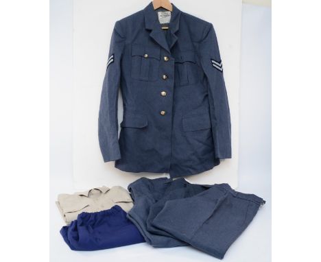 A men's CPL R.A.F uniform with R.A.F buttons, serial number A8211956,chest size 44cm , length 82cm, three pairs of R.A.F trou