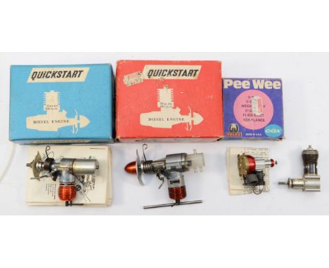 Two boxed Quickstart diesel engines for model aircrafts, to include Dart and Super Merlin, together with a boxed Pee Wee engi