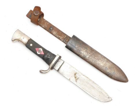 A German Third Reich Hitler Youth dagger, RZM M7/51/39, two piece chequered grips, taped at the base, with enamel diamond ins
