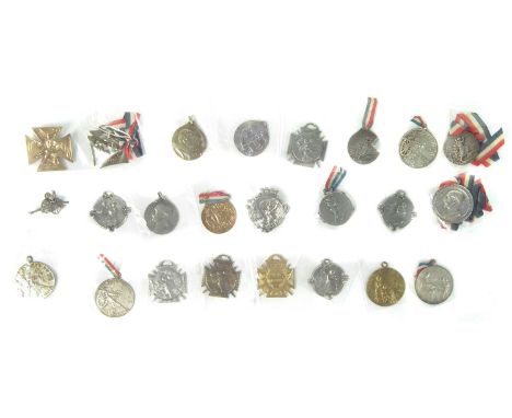 Twenty four French medals, to include a Rene Lalique designed orphan pion back and pendant, also a Marechal Foch 1918 command