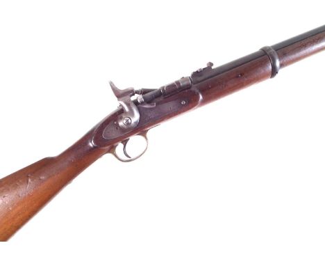 Enfield Snider .577 two band carbine, with 22inch barrel fitted with folding ladder sight, and bayonet lug, MkII ** breech bl