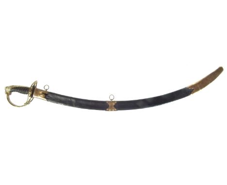 1803 pattern Grenadier Officers sabre by Osborn and Gunby, with 'Warranted' gilt and blue decorated curved blade, pierced gua