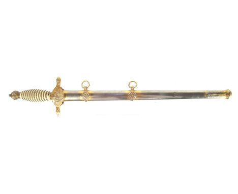 Spanish Air Force Officer's dress dagger and scabbard, the blade marked Toledo Spain. 52cm long 