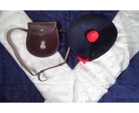 Scottish Black Watch Beret, also a Sporran by Wm Anderson and Sons both bearing the owners name J.G. Moncrieff, together with