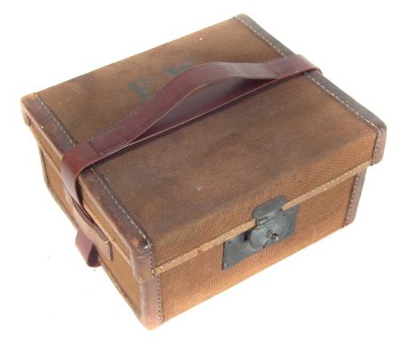 Army and Navy shotgun cartridge magazine, canvas and leather construction with three compartments, initialled F.W., the insid