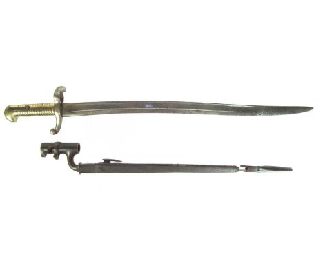 Enfield / Snider P1853 socket bayonet, stamped by makers Heighington and Lawrence, with leather scabbard, also a M1842 Yatagh