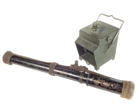 Telescope Sighting scope No.22 MkII by H.B.M Co. ltd dated 1941 and broad arrow stamped, with canvas covers, also a Lantern E