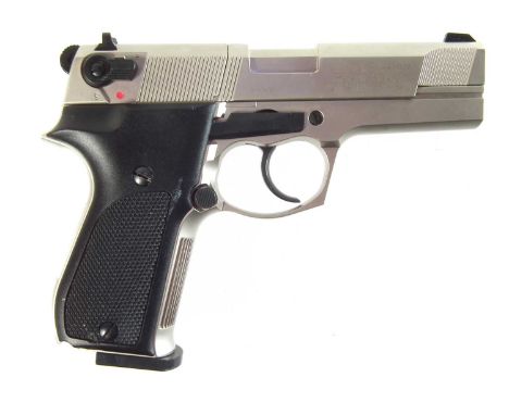 Walther CP88 .177 air pistol, serial number A7424909, lacking the spring loaded catch to hold the grip panel to the canister,