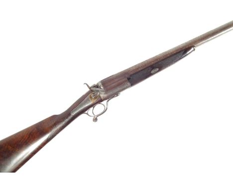 10 bore single barrel shotgun, 32inch barrel engraved Daintith, rotary underlever action, lock engraved James Welsby, figured