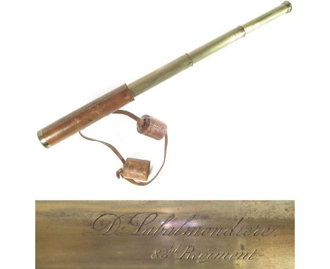 Brass three drawer telescope by Cary’s, inscribed 'D. Labalmondiere, 83rd Regiment' with leather covers.   Lieutenant-Colonel