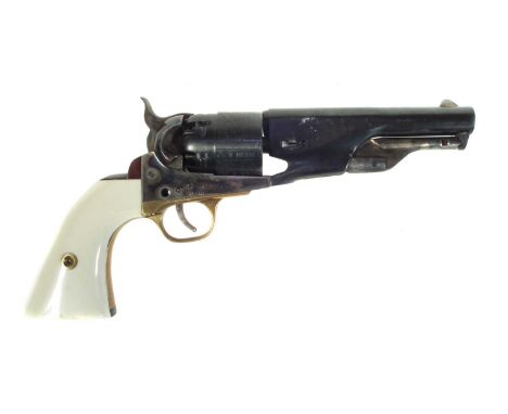 Deactivated Italian Colt 1861 Army / Sheriff .44 percussion revolver, with 5 inch barrel and simulated ivory grips, serial nu