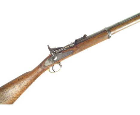 Enfield .577 Snider Rifle, 36 inch barrel with three groove rifling secured by three bands and fitted with folding ladder sig
