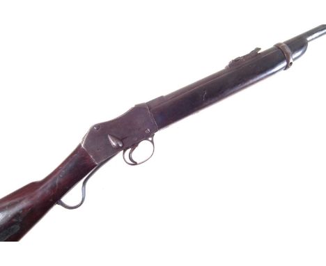 Martini Henry .577 /450 sporterised rifle, 26 inch barrel fitted with folding ladder sight, with MkII action unmarked, serial