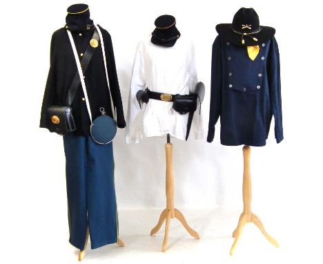 American Civil War reproduction reenactor's uniforms, to include a Union tunic, no size but fits a 42, pair of sky blue trous