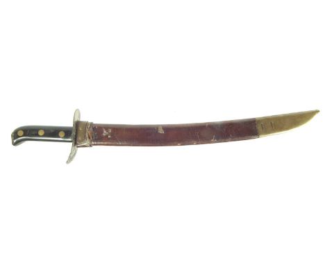 Dutch Klewang (police cutlass) shortened to a jungle knife by the Japanese in WWII, fullered curved blade, the scabbard stamp