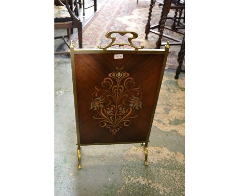 A Secessionist brass, kingwood and marquetry firescreen, inlaid with sinuous organic motifs, 82cm high, c.1905