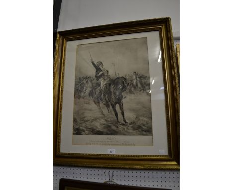 After Lady Butler, Halt, framed lithograph