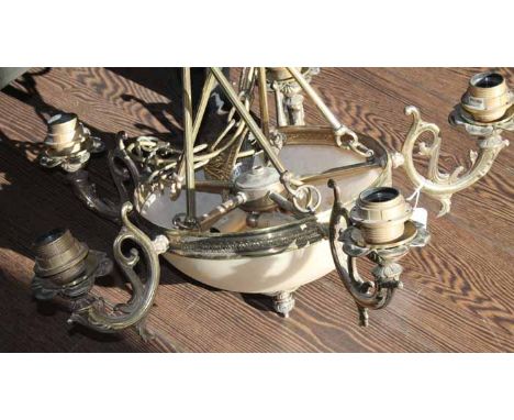 VINTAGE BRASS AND GLASS LIGHT FITTING