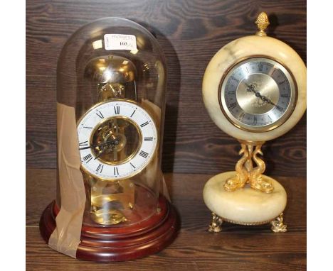 INJUSTICE SKELETON CLOCK WITH GLASS DOME ALONG WITH GRANITE MANTLE CLOCK