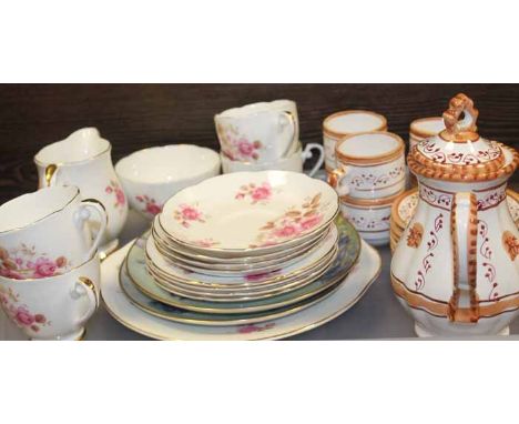 MIDDLE EASTERN-STYLE  COFFEE SET
together with a Royal Grafton tea set decorated with pink roses and two Villeroy and Bosch c