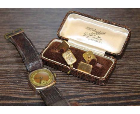 EARLY 20TH CENTURY NINE CARAT GOLD GENT'S WRISTWATCH
together with a pair of nine carat gold cufflinks (2)