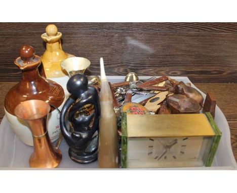 MIXED LOT OF COLLECTABLES INCLUDING NINE CARAT GOLD MASONIC TIE PIN
including stoneware whisky decanters, flatware, a quartz 