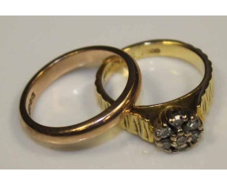 NINE CARAT GOLD WEDDING RING AND A  DRESS RING