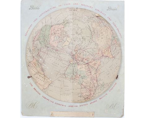 A vintage early 20th century Bristol Aeroplane Company, Filton Bristol atlas map in the form of a folding glove showing fligh