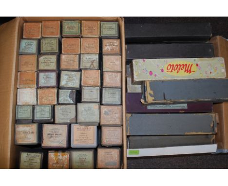 A large collection of vintage boxed pianola rolls by Meloto Universal etc To include Fantasie Brillante, Roaming in the Gloam