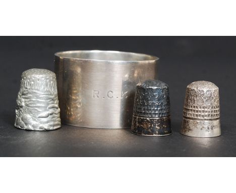 A silver hallmarked napkin ring complete in the original leather presentation case, initialled R.C.K. Birmingham 1949 by S. B