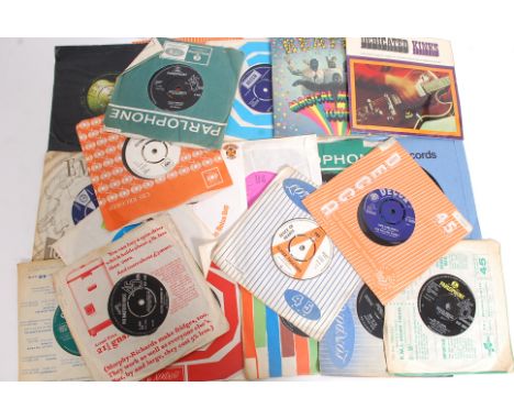 A collection of 45rpm vinyl records to include The Beatles, The Magical Mystery Tour, The Magic Lanterns Demo single, Manfred