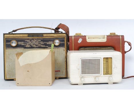 A vintage 1950's Alba radio together with an Eveready  portable radio, A Stellar radio and an 8 track storage unit
