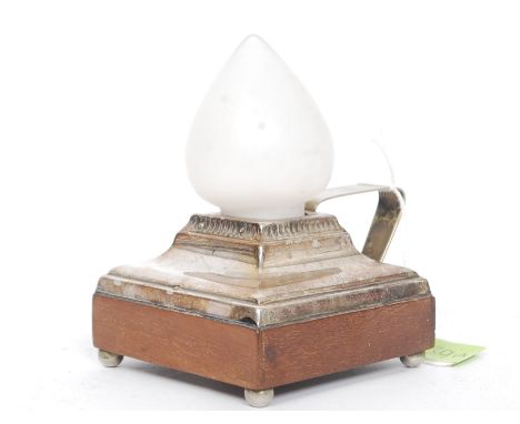 A 1920's silverplate and mahogany battery operated chamberstick - bedside go-to-bed lamp marked internally BCM/JFWJ. London W