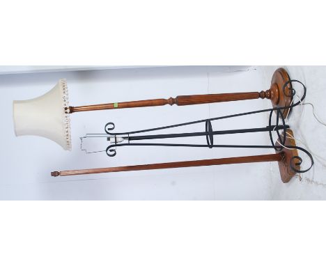 A vintage 1930's Art Deco standard lamp of square form together with a reeded mahogany standard lamp and another of metal roc