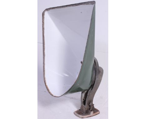 A vintage large oversized mid 20th century enamel factory industrial light fixture by REVO ? ( see illustration ) having larg