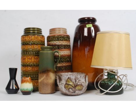 A collection of West German Pottery to include large floor bases, smaller examples - Fat Lava style lamp etc ( 7 total ) H52c