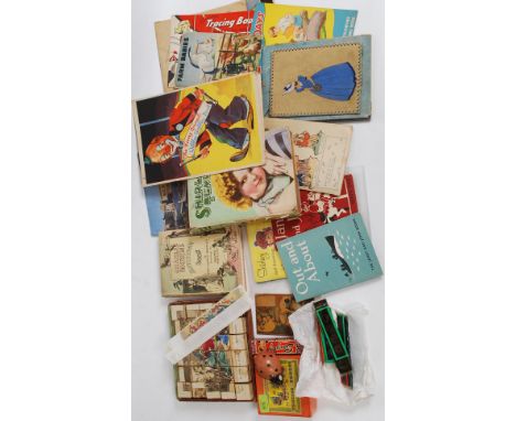 a collection of childrens vintage colouring books, Building blocks, Magic Lantern slides, Shirley Doll Dressing etc