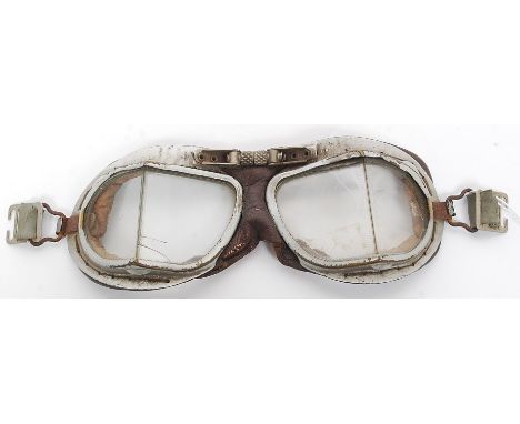A pair of vintage split screen motorcycle - aviators glasses having original leather surround