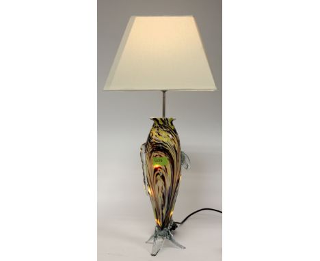 A 1950's Murano Italian glass fish being converted to a table lamp. The fish inverted with inset LED lights to body with a ta