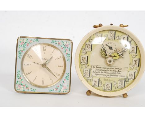 A Rare vintage Smiths childrens Hare & Tortoise alarm clock together with a vintage 1950's Westclox clock. H14 cm 