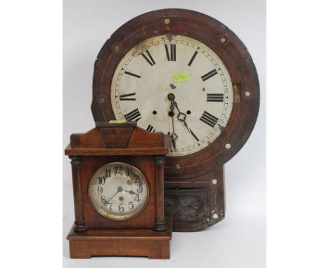 A vintage 8 day mantel clock with silvered dial together with a Victorian drop dial wall clock