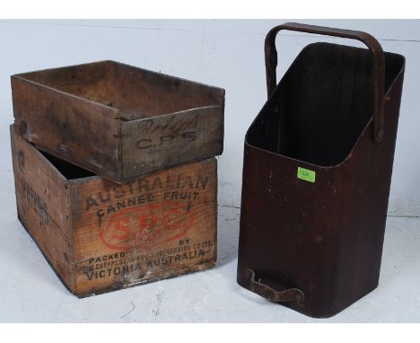 Two advertising trugs along with a vintage stick stand / scuttle. Measures: 48 x 23 x 23