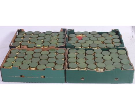 A large collection of vintage Panetela Cigar tins all with detailed fronts having green lids  - excellent vintage shop displa