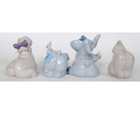 A collection of Nao figurines, 4 in total to include 2 baby elephants with birds on ear and foot respectively, Together with 