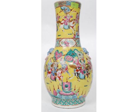 A 19th century chinese antique famille juane imperial yellow underglazed vase. Later converted to a lamp. The vase being hand