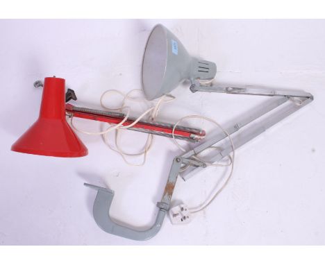 A fabulous vintage industrial unusual fixed double support armed anglepoise light lamp, on original bracket. Along with anoth