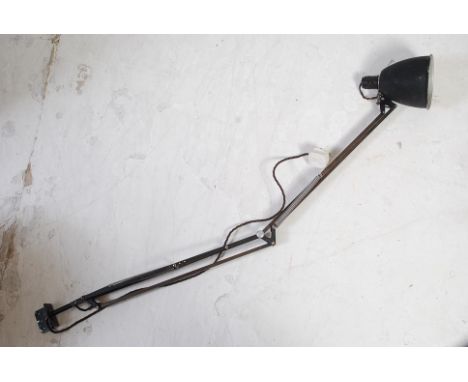A mid 20th century good Herbert Terry wall mounted Industrial anglepoise lamp in black complete with the original pendant sha