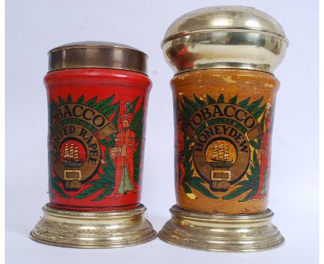 2 vintage large shop / tobacconist's tobacco storage canisters - jars. One for ' Scented Rape ', the other for ' Honey Dew ' 